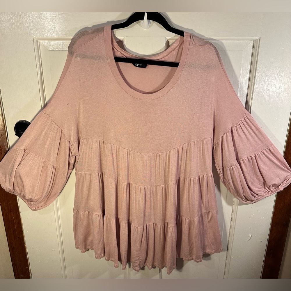 Blumin 3/4 Sleeve Babydoll Light Pink Blouse Women’s Plus Size 2XL